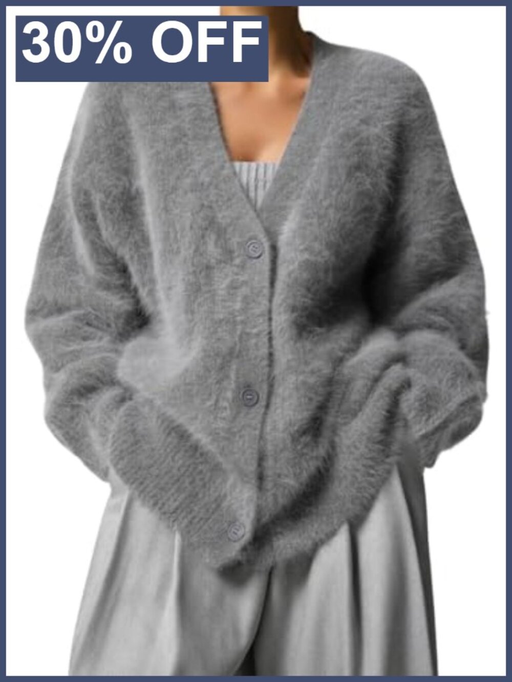 Fuzzy Knit Button Down V Neck Oversized Cardigan Sweater Coat